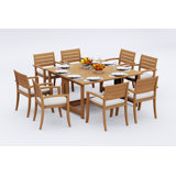 6 Seats 7 Pcs Grade-A Teak Wood Dining Set: 60" Square Rectangle Butterfly Table And 6 Travota Stacking Arm Chairs #11TV1406