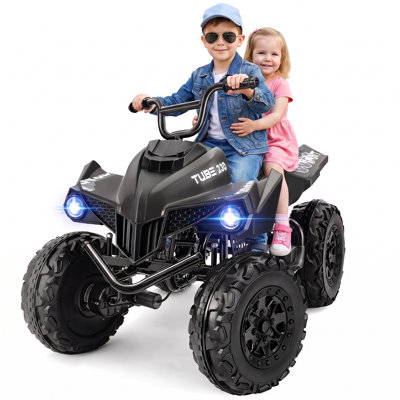 Alex 24V Iron-Frame Kids ATV 4 Wheeler, 2 Seater 4WD Ride On 4-Wheeler Quad Car Toy W/LED Light, Metal Body, Music, USB, Spring Suspension, Electric Vehicle ATV Car