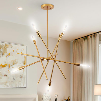 Modern 6-Light Sputnik Chandelier With Dimmable Function And Adjustable Height, Contemporary Pendant Light Fixture For Dining Room, Kitchen Island, And Living Room