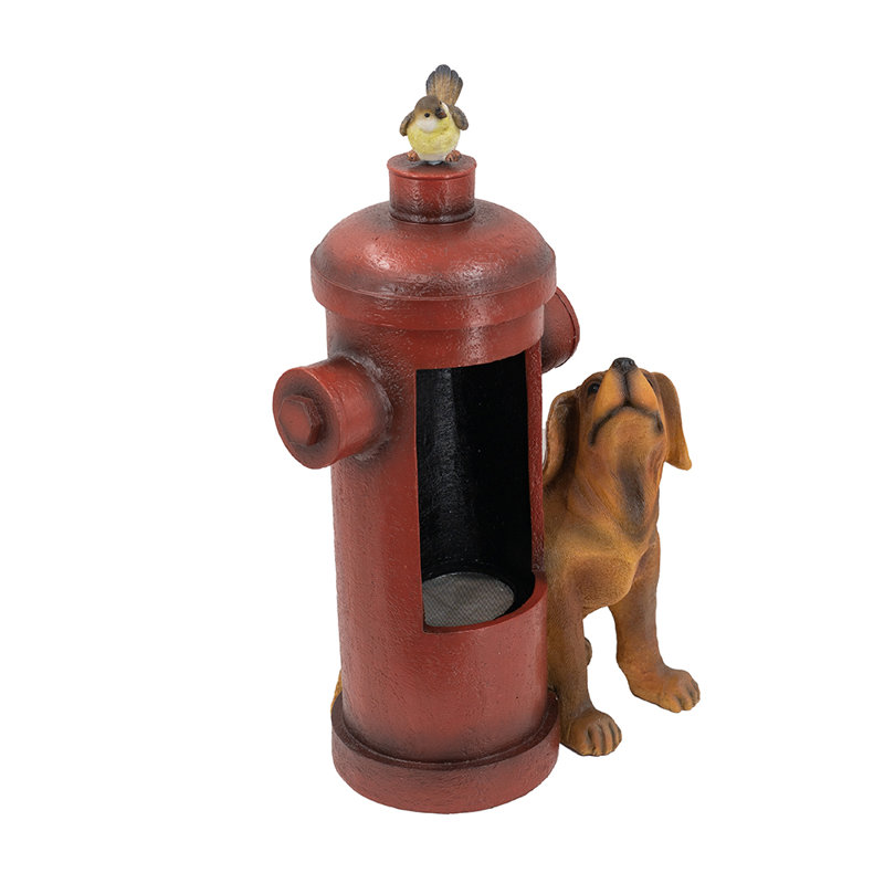 Outdoor Water Fountain With Dog And Bird Accents - Red Fire Hydrant Design, 16.2X11x26.8 Inches With Light And Pump