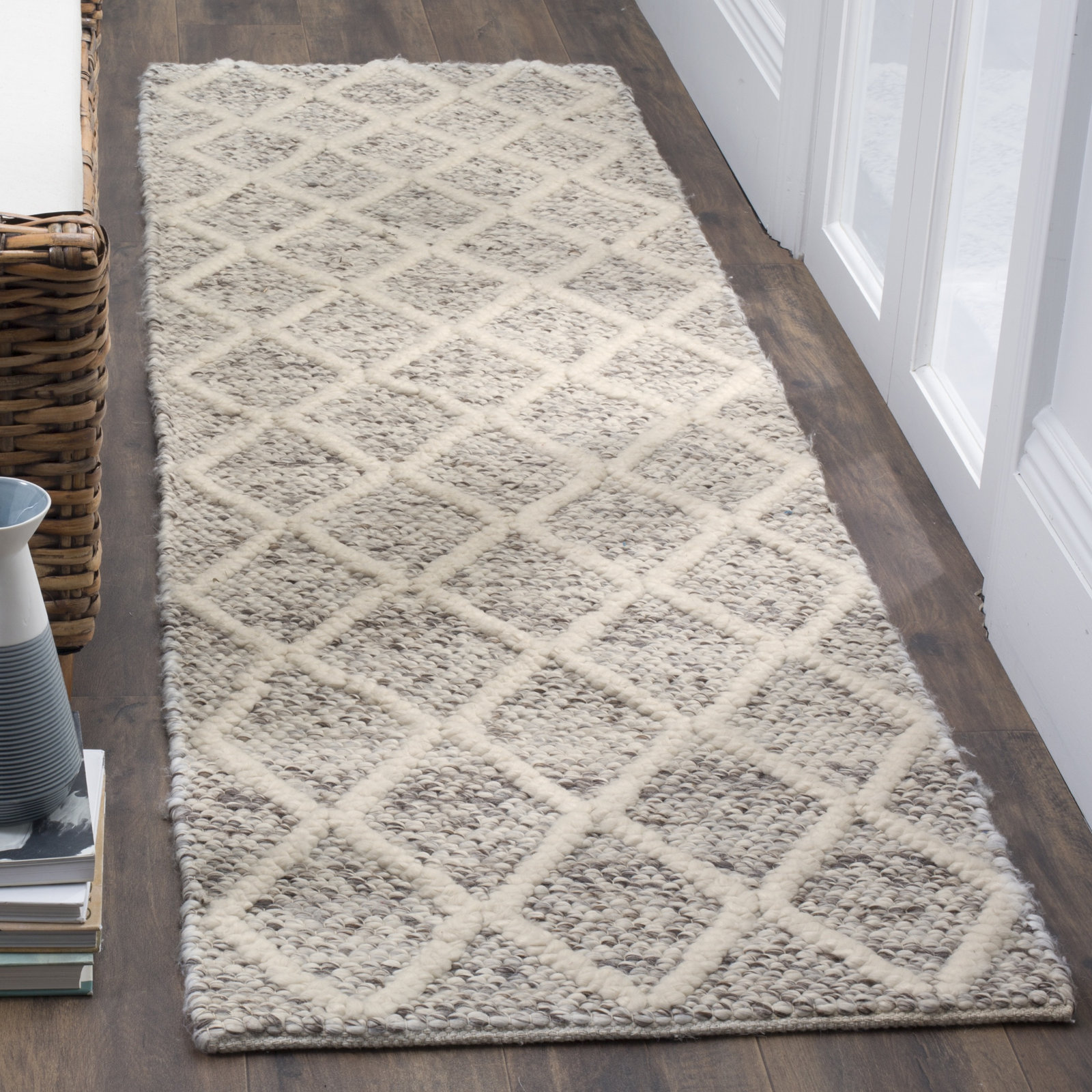 Russo Ivory Stone Hand-Woven Geometric Rug, Runner 2'3" x 8'