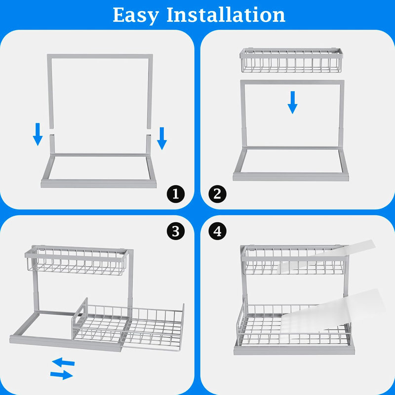 1 Pack 2 Tier Pull Out Under Sink Organizer, Gray
