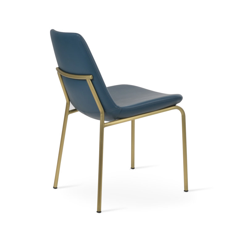 Chaise de salle à manger Eiffel Harris, Laiton, Cuir véritable noir
