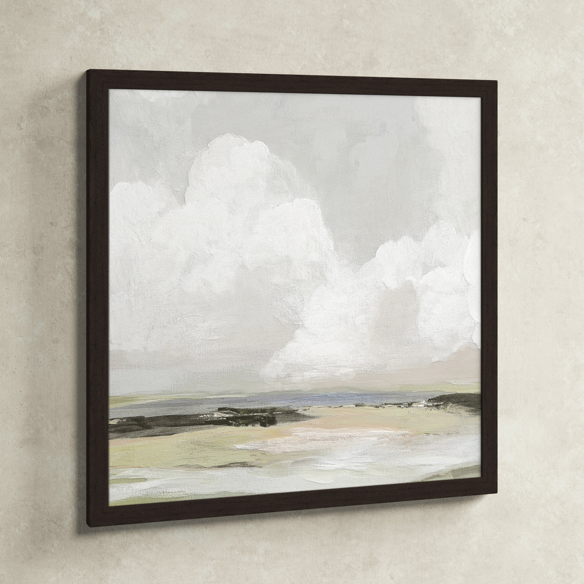 Soft Clouds - Picture Frame Painting Print, 33" H x 33" W x 1.12" D, Walnut Framed