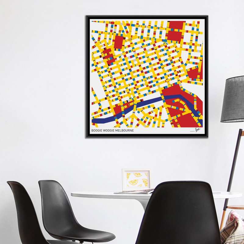 « sommier woogie melbourne », impression sur toile, H 18 po x l 18 po x P 1,5 po, Toile avec cadre noir, Pas de tapis