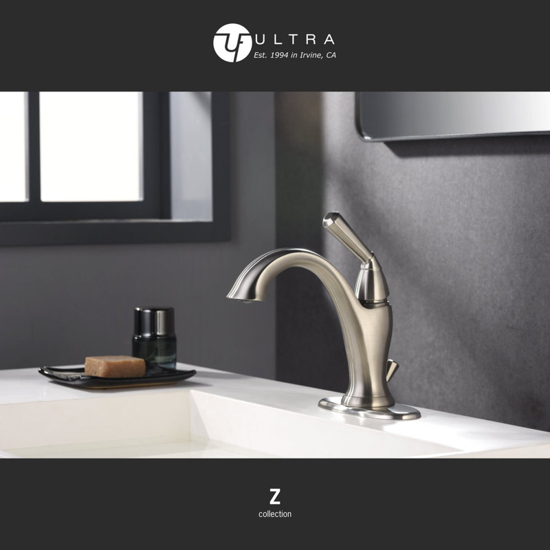 Z Collection Single-Handle Deck-Mount Mid-Arc Lavatory Bathroom Sink Faucet with Drain Assembly - Brushed Nickel