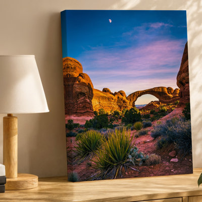 Canvas A Breathtaking Desert Landscape Featuring A Majestic Red Rock Arch Wall Art Framed By Towering Canyon Walls Under A Vibrant Canvas Wall Art