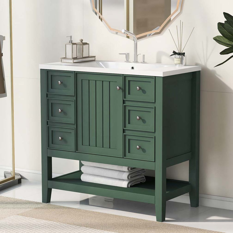 Meuble-lavabo 36 po avec lavabo en céramique, Vert