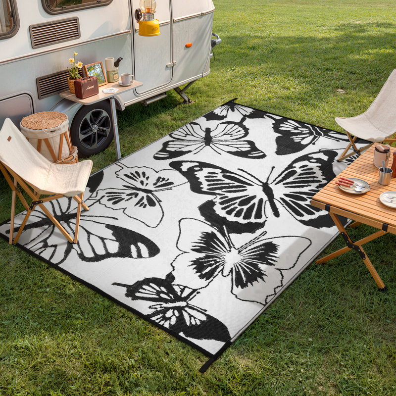 Botho Waterproof Insect Indoor/Outdoor Black/White 6X9 Area Rugs -Reversible/Lightweight Patio Deck Rug Portable Carpet for Backyard Camping Rv