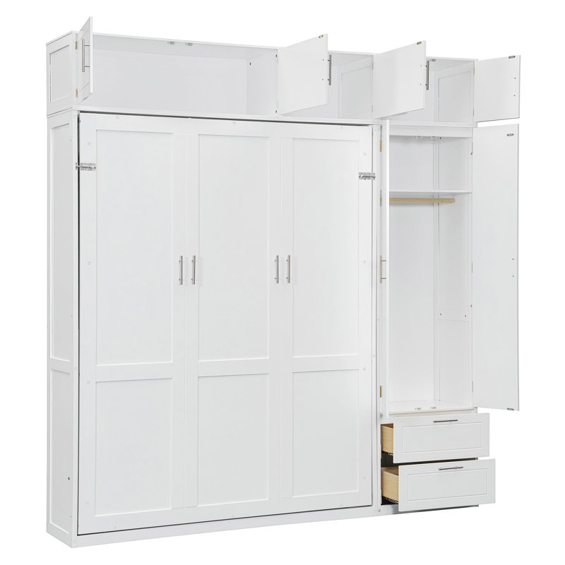 Lit escamotable mural avec armoire supérieure, Blanc