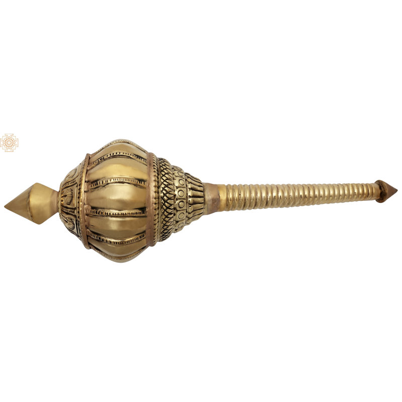 18" Handmade Brass Hanuman Gada Mace Sculpture - Hindu Religious Home Decor - Traditional Indian Spiritual Art - Made in India