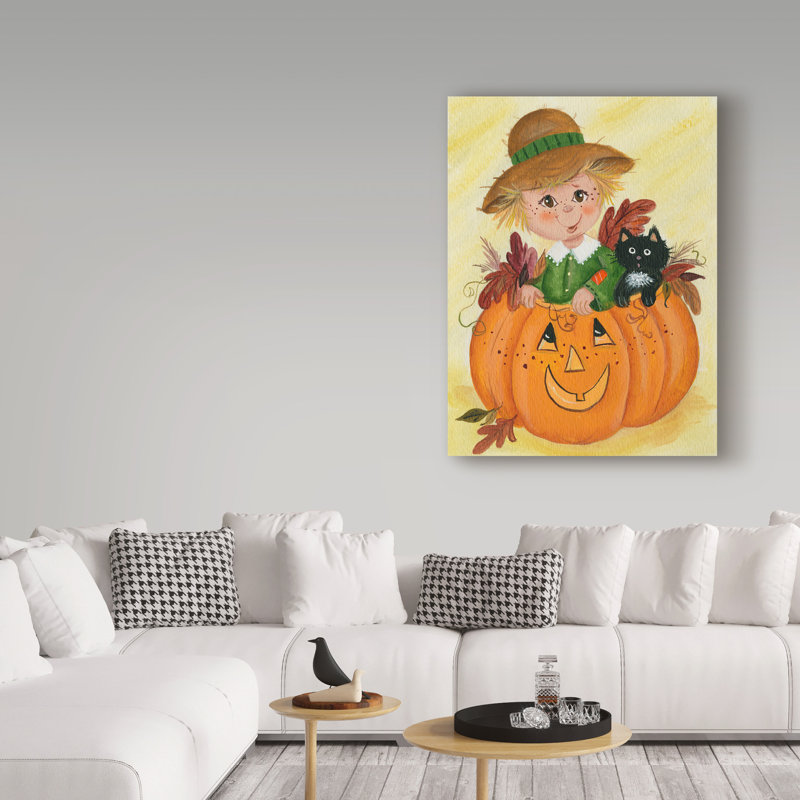 «Scarecrow With Pumpkin», art sur toile, H 24 po x l 18 po x P 2 po
