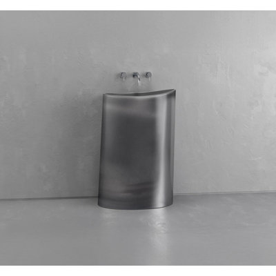 Vast Studio 33.9” Tall Aged Silver/Gray Freestanding Pedestal Sink – Sculpted Basin with Curved Modern Silhouette & Seamless Luxury Matte Finish