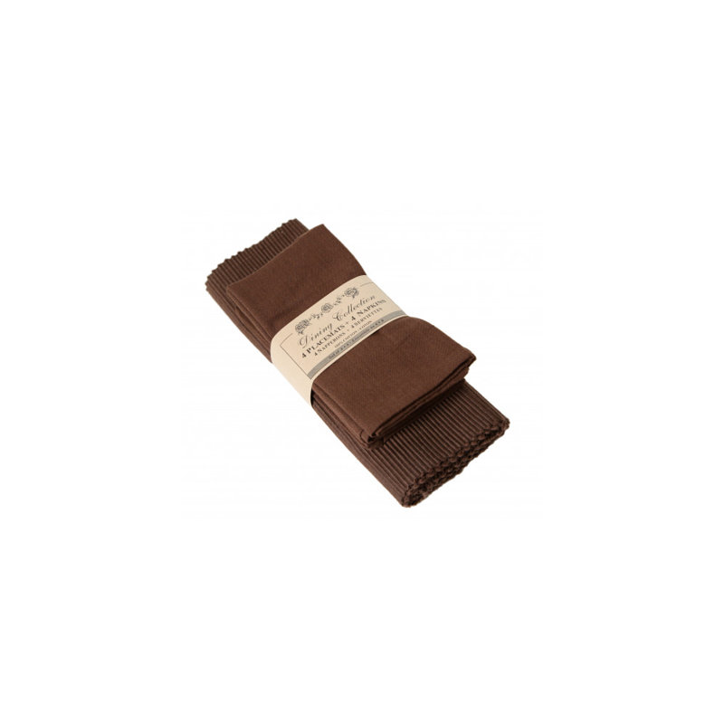Ensemble 8 pièces de table de bout et de serviettes en coton, Brun chocolat