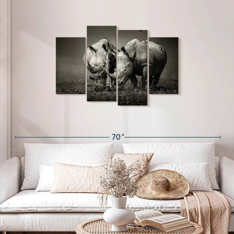 Rhinocéros monochromes Brampt, H 27 po x l 43 po