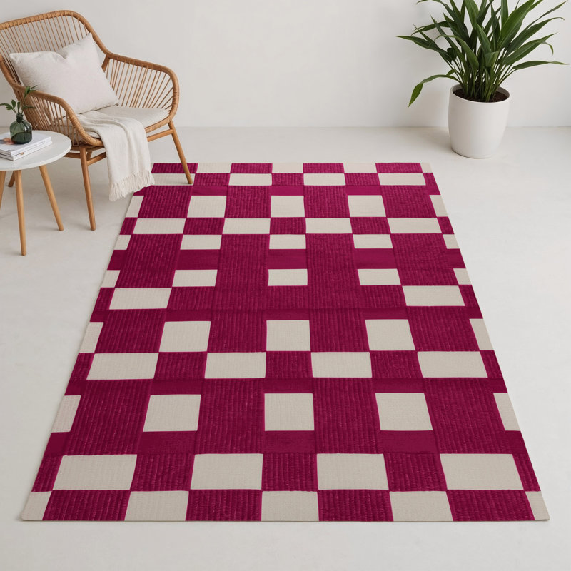 Tapis d'intérieur et d'extérieur à carreaux rouge