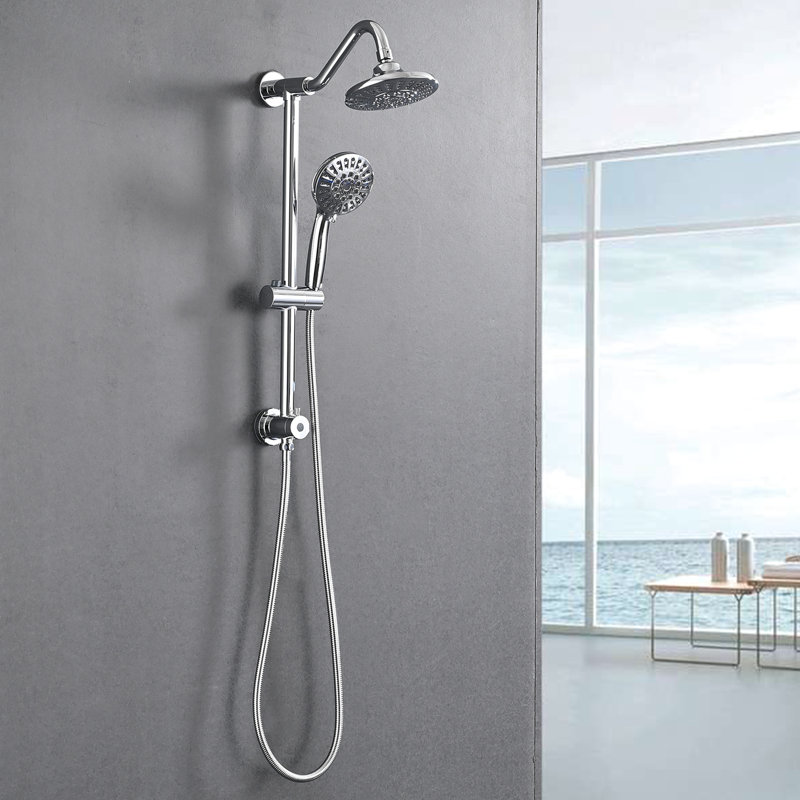 Bathroom Shower Featuring 6 Inch Rain Head And Handheld - Performance Wall Mounted Dual System With 5 Spray Patterns Adjustable Height