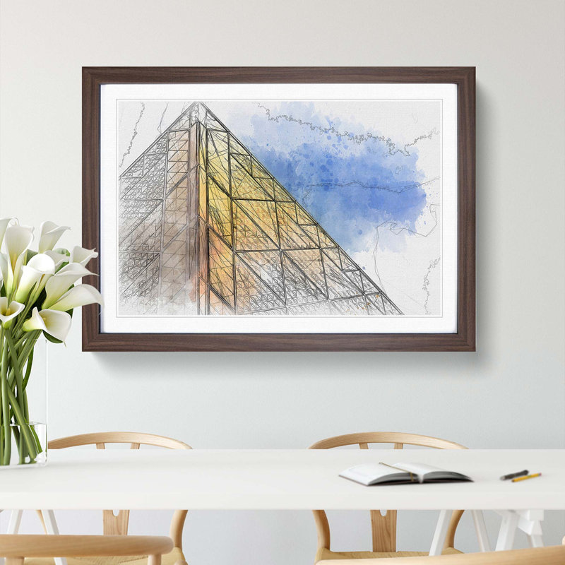 Architecture Sketch Vol.19 in Abstract - Picture Frame Graphic Art Print, 27cm H x 36cm W x 2cm D, Walnut Framed