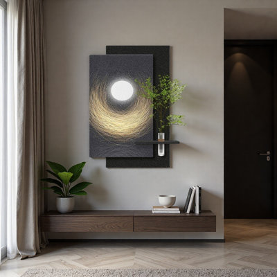 Art mural minimaliste en grès lumineux avec verdure hydroponique - décoration de vestibule / salon à DEL