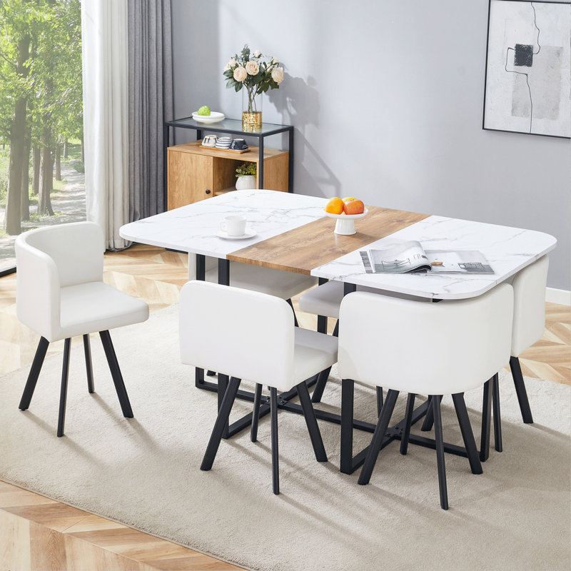 Ensemble de six pièces de table de salle à manger en MDF de style minimaliste moderne avec chaises en cuir de polyuréthane, convenant aux styles minimaliste moderne, nordique ou industriel.