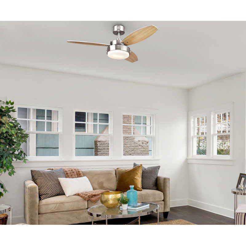 Alloy 42'' Ceiling Fan with Light Kit, Brushed Nickel Finish with Beech Blades