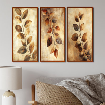 Brown Faded Sepia Leaves I - Green Traditional Canvas Prints Collection