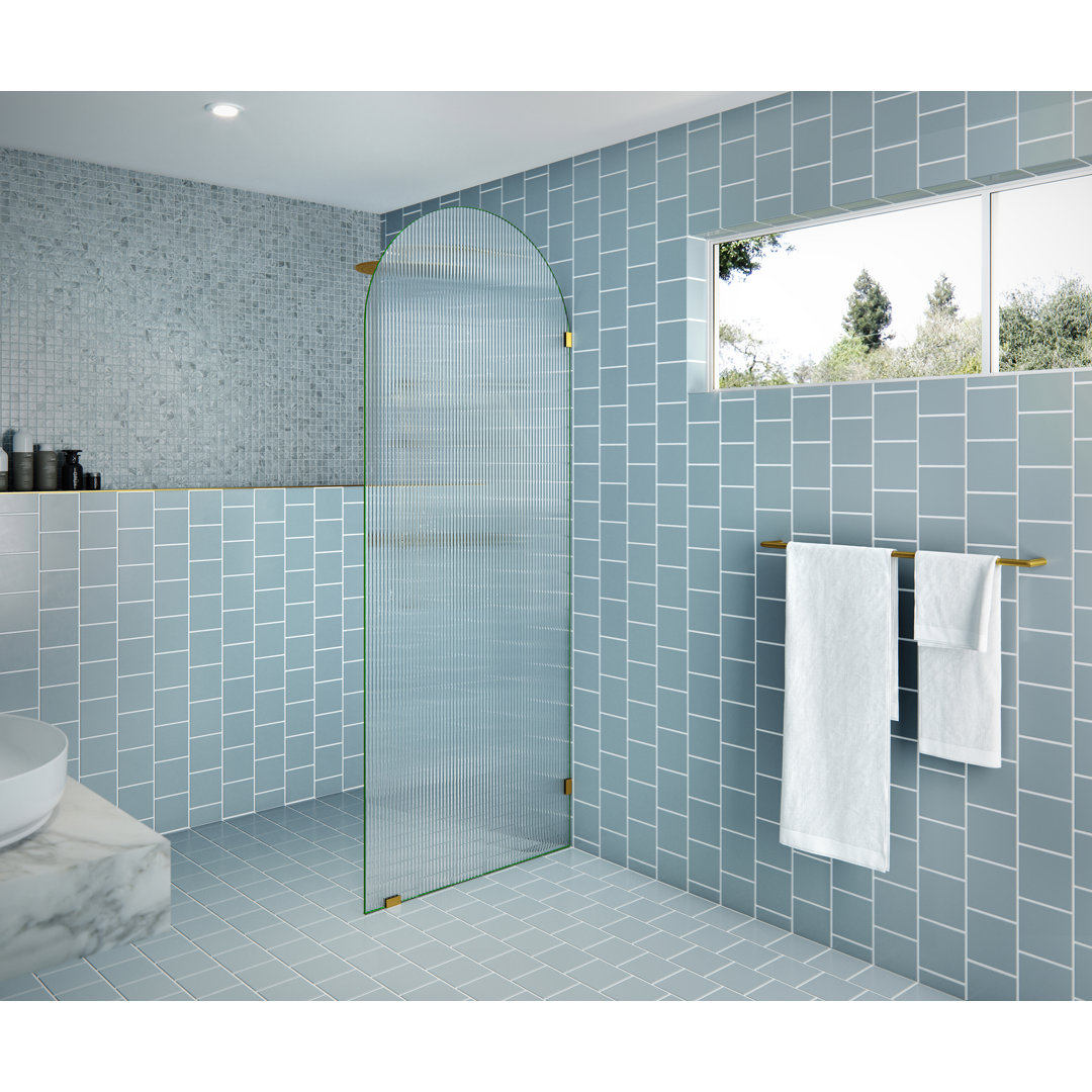 Maven 32 in. x 86.75 in. Fully Frameless Arched Fluted Single Fixed Shower Panel Glass Warehouse 