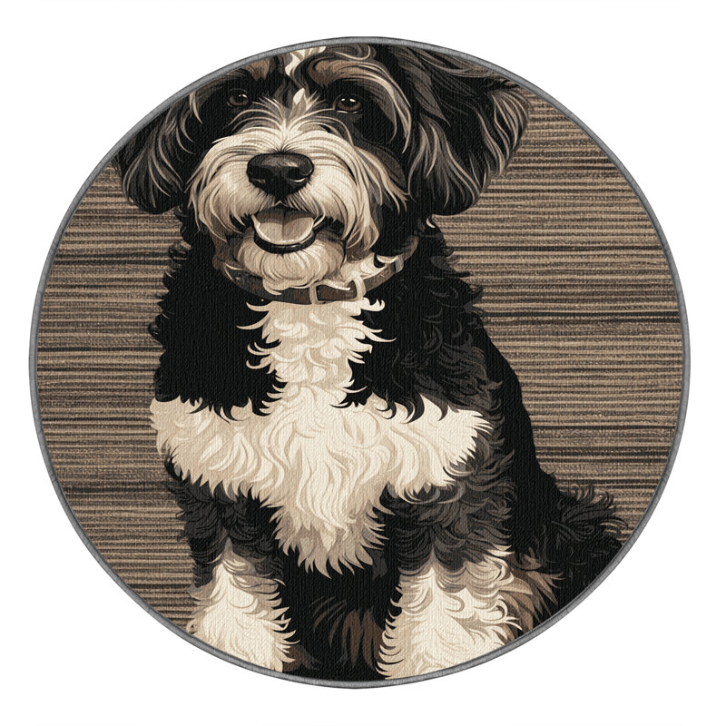 Washable Portuguese Water Dog Dogs Area Rug, Round 3'