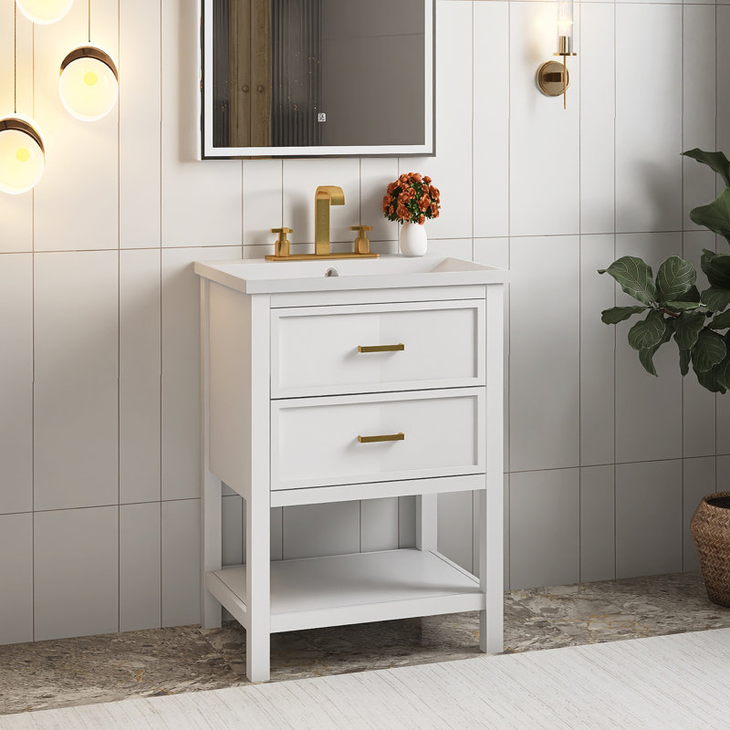 Meuble-lavabo autoportant 24 po avec lavabo supérieur 24 po, Blanc