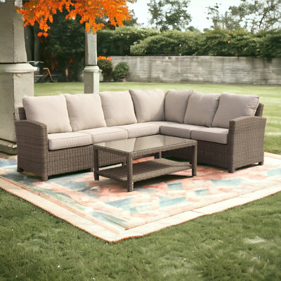 Ensemble de conversation modulaire en rotin 5 pièces avec coussins Sarazen