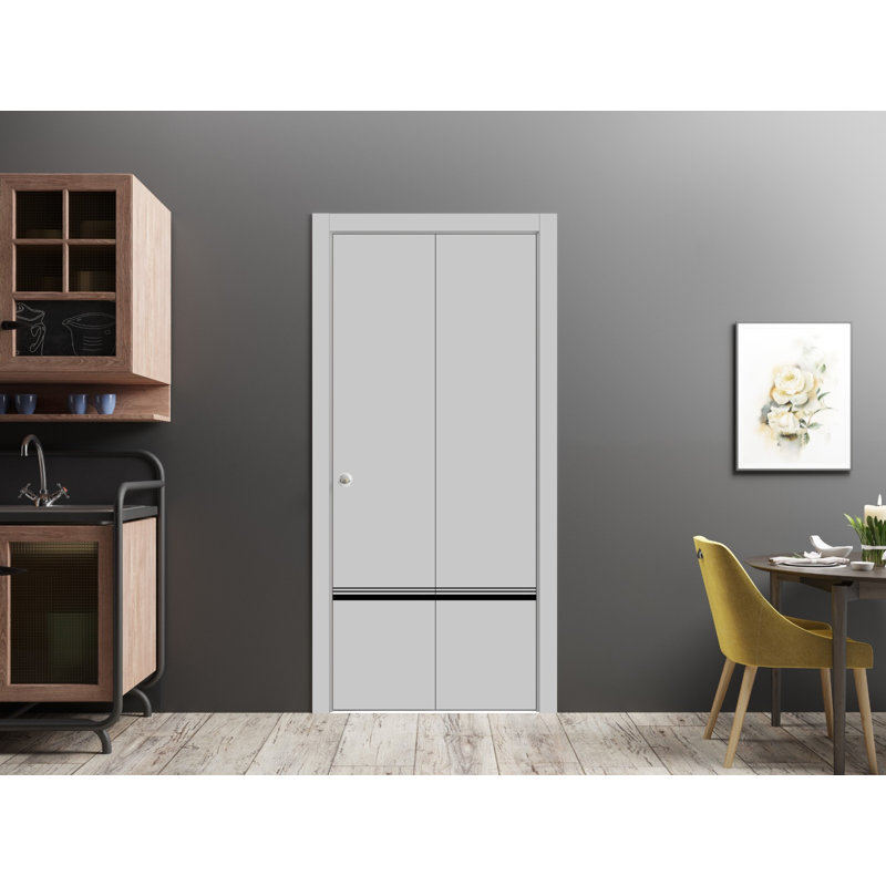 Porte pliante en bois massif massif, Gris mat, 36 po x 80 po