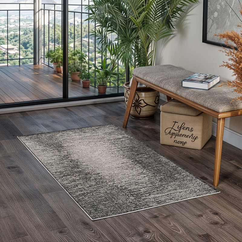 Charcoal Modern Outdoor Rug, Abstract Stain Resistant Easy to Clean Rug For Patio, Balcony, Decks & Garden