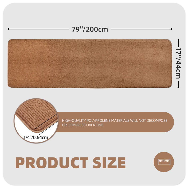 Dawon Solid Color Polyester Non-Skid Kitchen Mat, Rectangle 6'7" x 1'5", Brown