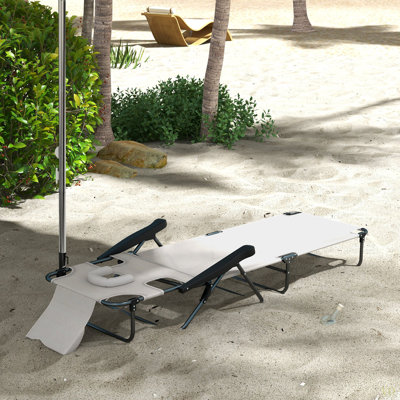 Outsunny Tanning Chaise Lounge Chair, 4-Position Beach Chair With Face & Arm Holes, Pillow Headrest, Adjustable Sunbathing Chair