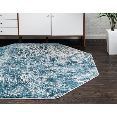 Tapis contemporain Araceli couleur mer / blanc