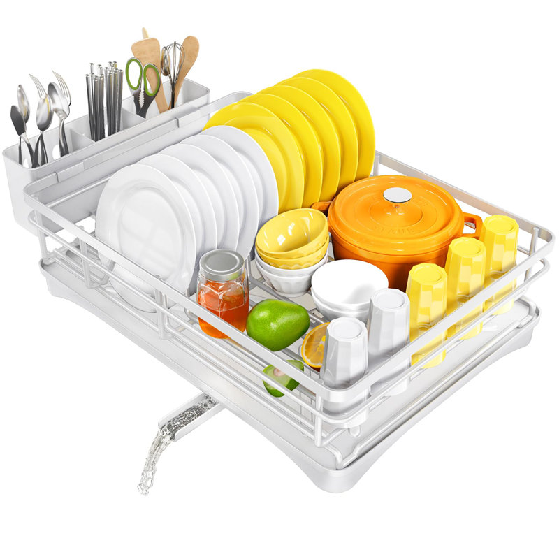 Égouttoir à vaisselle pour comptoir de cuisine, grand égouttoir à vaisselle avec égouttoir, égouttoir à vaisselle antirouille avec support à ustensiles pour évier