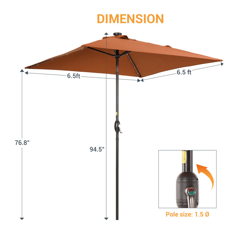 Parasol de marché extérieur carré 6,5 pi avec éclairage DEL Rosalynd Rosalynd, Orange