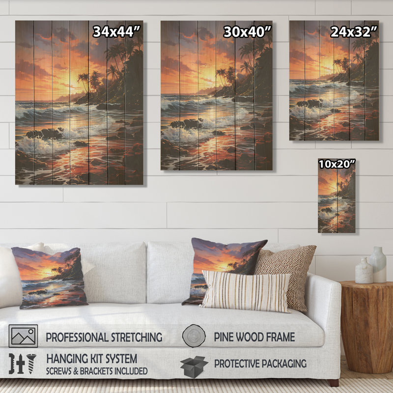 Dreamy Tropical Sunset, plage mexicaine - impression sur bois, H 32 po x l 24 po
