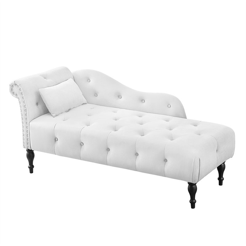 Chaise longue à accoudoir gauche Enguerran, Velours blanc