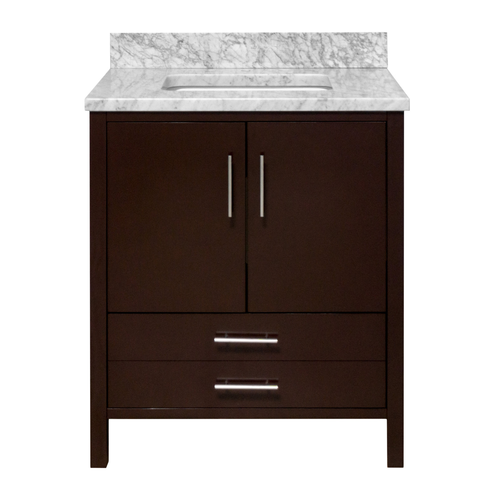 Kiara 30'' Single Bathroom Vanity, Chocolate, Carrara Marble