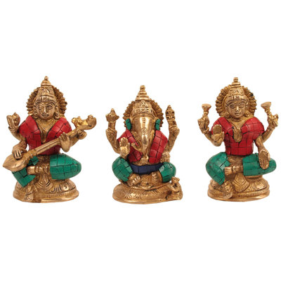 Ensemble de 3 figurines Saraswati-Ganesha-Lakshmi