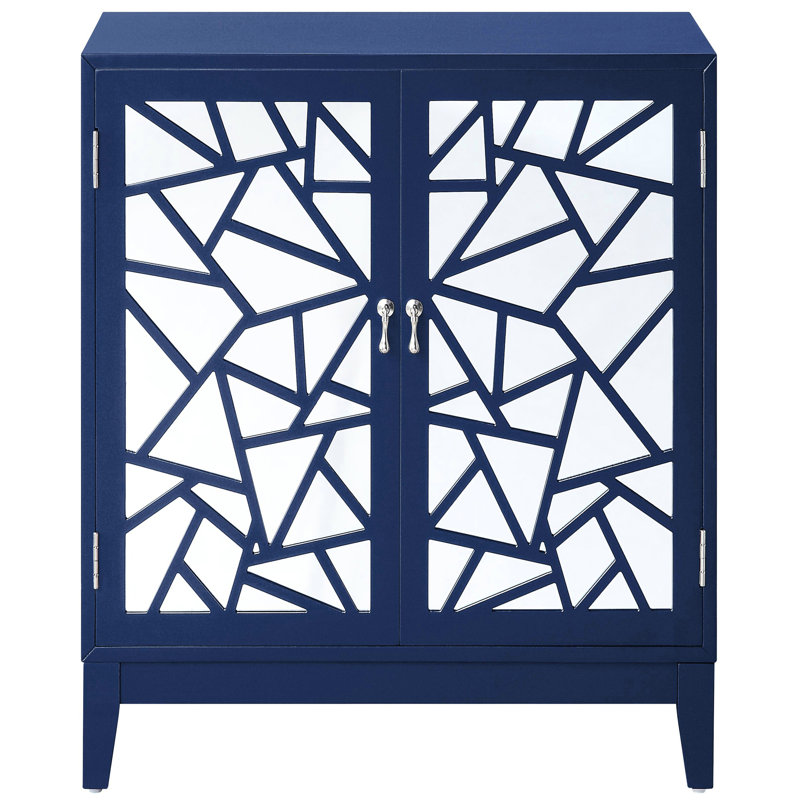 Console bleue à 2 portes - Portes à motif géométrique en miroir pour un grand espace de rangement en bois et en verre