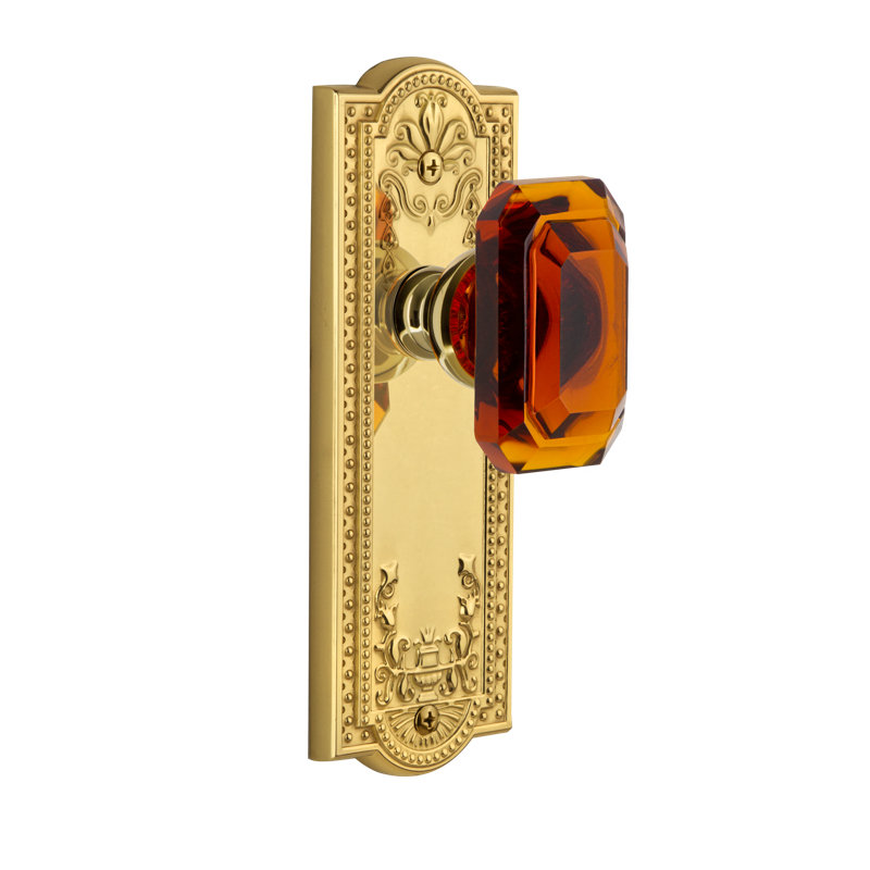 Grandeur Parthenon Plate Passage with Baguette Crystal Door Knob, Polished Brass, 2 3/8"