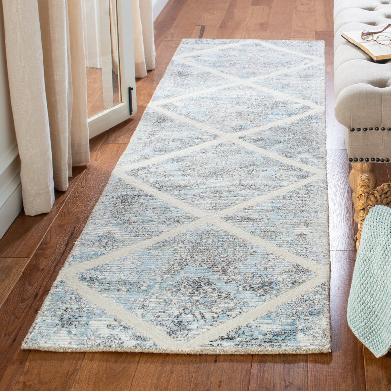 Anyce 600 Hand Tufted Wool/Viscose Geometric Rug in Ivory, Round 7'