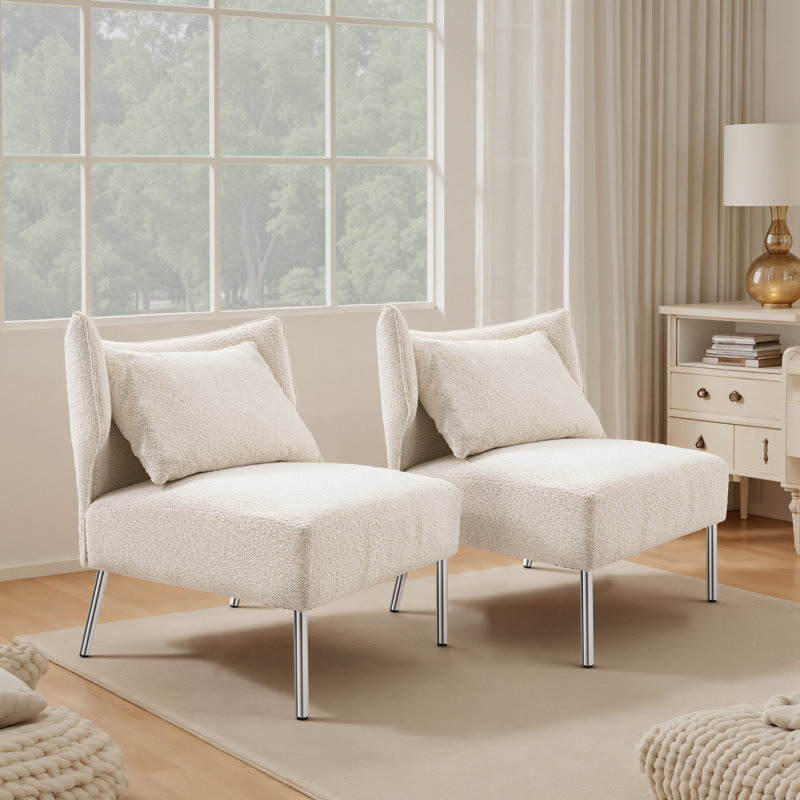 Upholstered Accent Barrel Chair With Removable Back Cushion Set Of 2, White