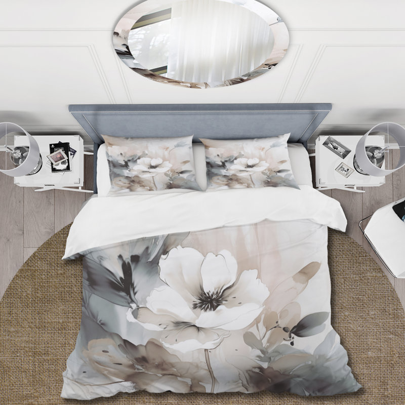 Ensemble de housse de couette en microfibre / polyester Delicate Grey Flowers IV Bedding