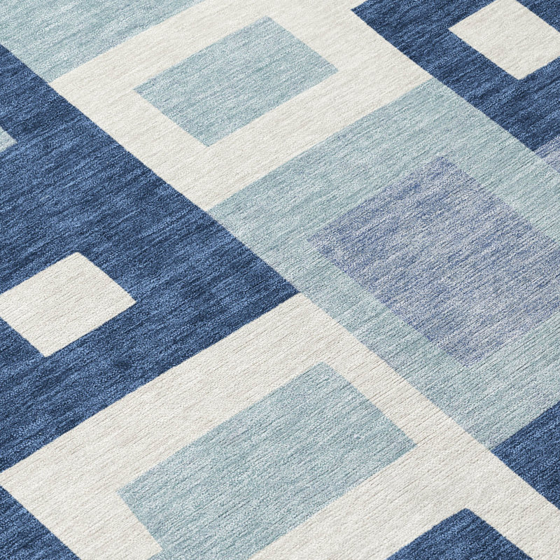 Geometric Indoor / Outdoor Rug, Bleu, 10 pi x 14 pi