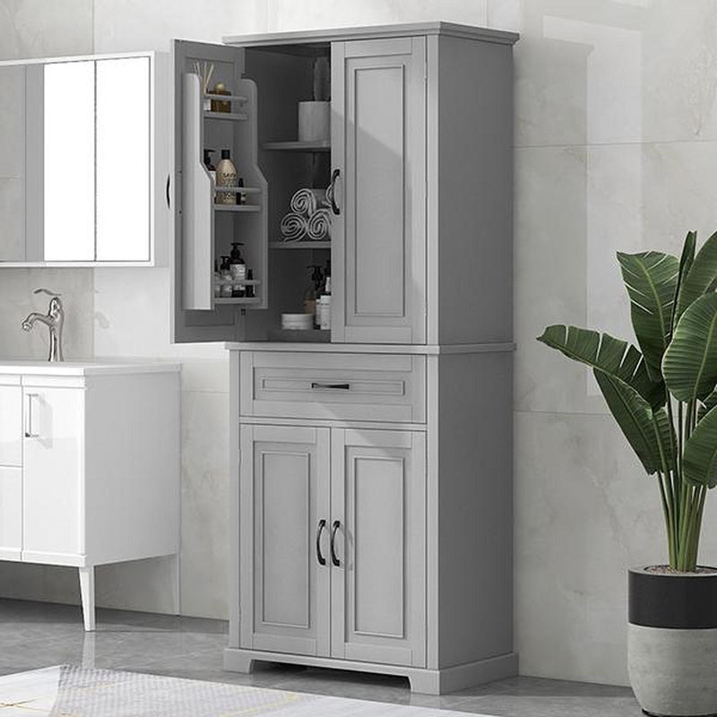 Bathroom Storage Cabinet With Doors And Drawer, Multiple Storage Space, Adjustable Shelf, Grey, Gray
