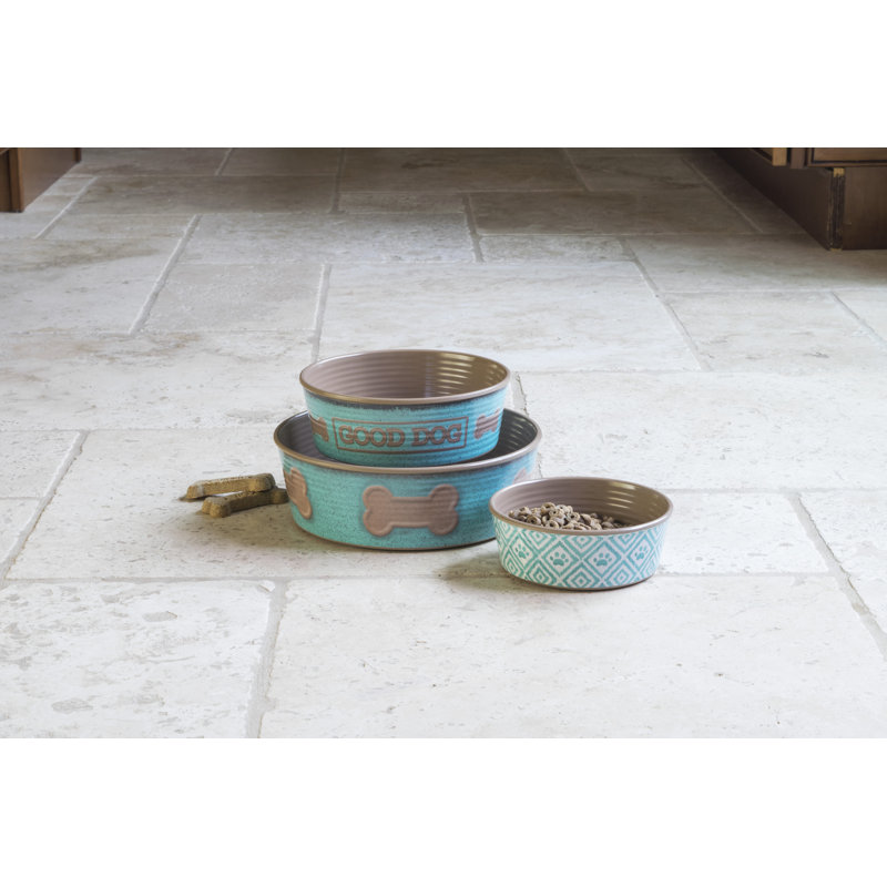 Makayla Anti-Skid Pet Bowl, Teal/Brown