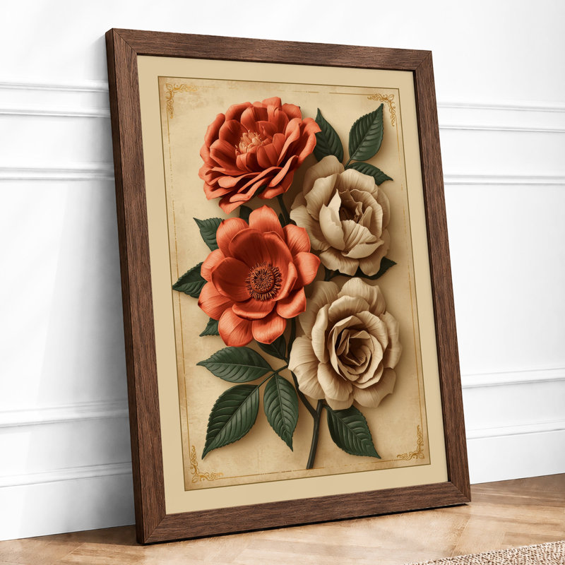 Roses In Bloom Botanical - Print, Walnut, A3 - 42.0 x 29.7 cm